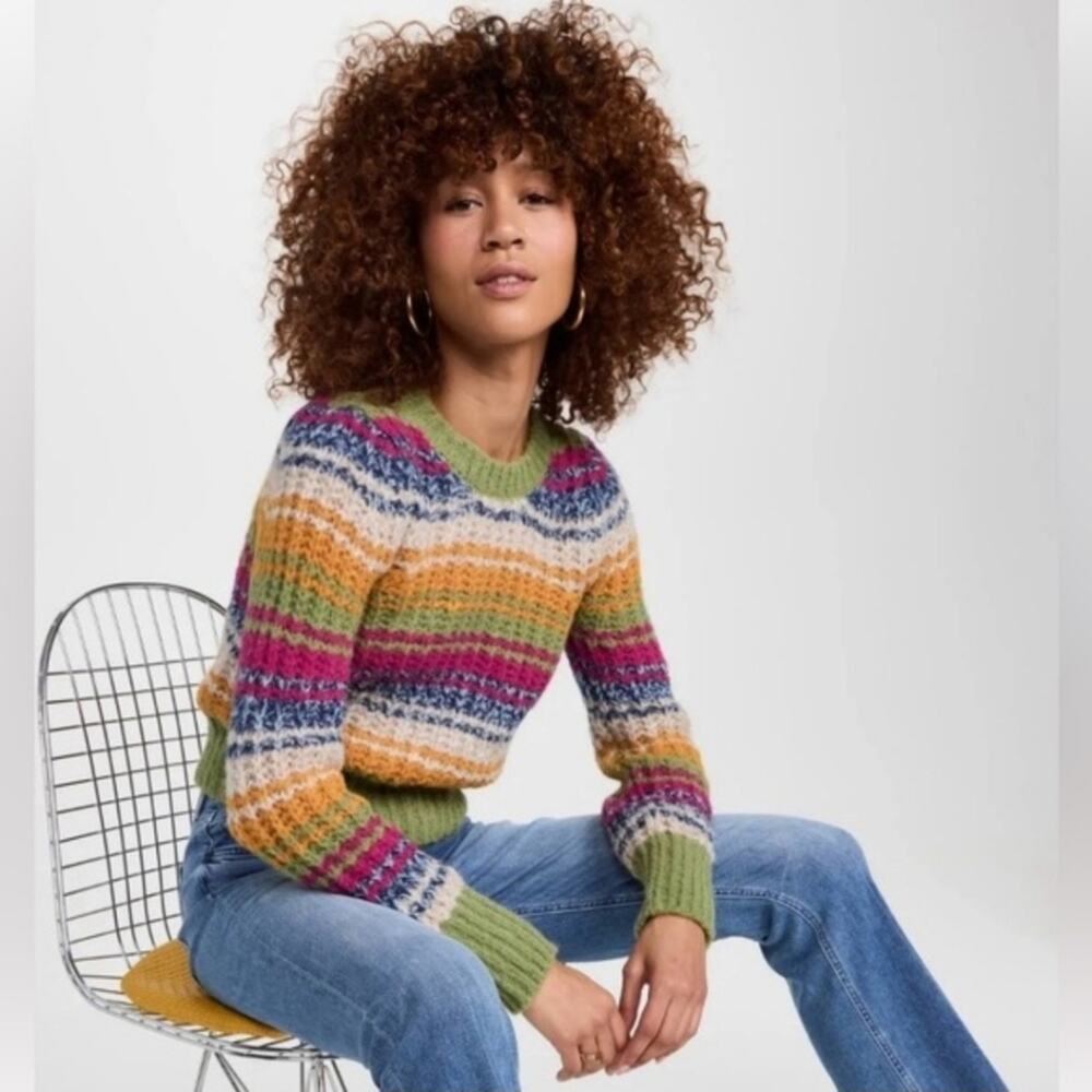 NEW Mother The Inset Puff Sleeve Jumper In Tripped Up